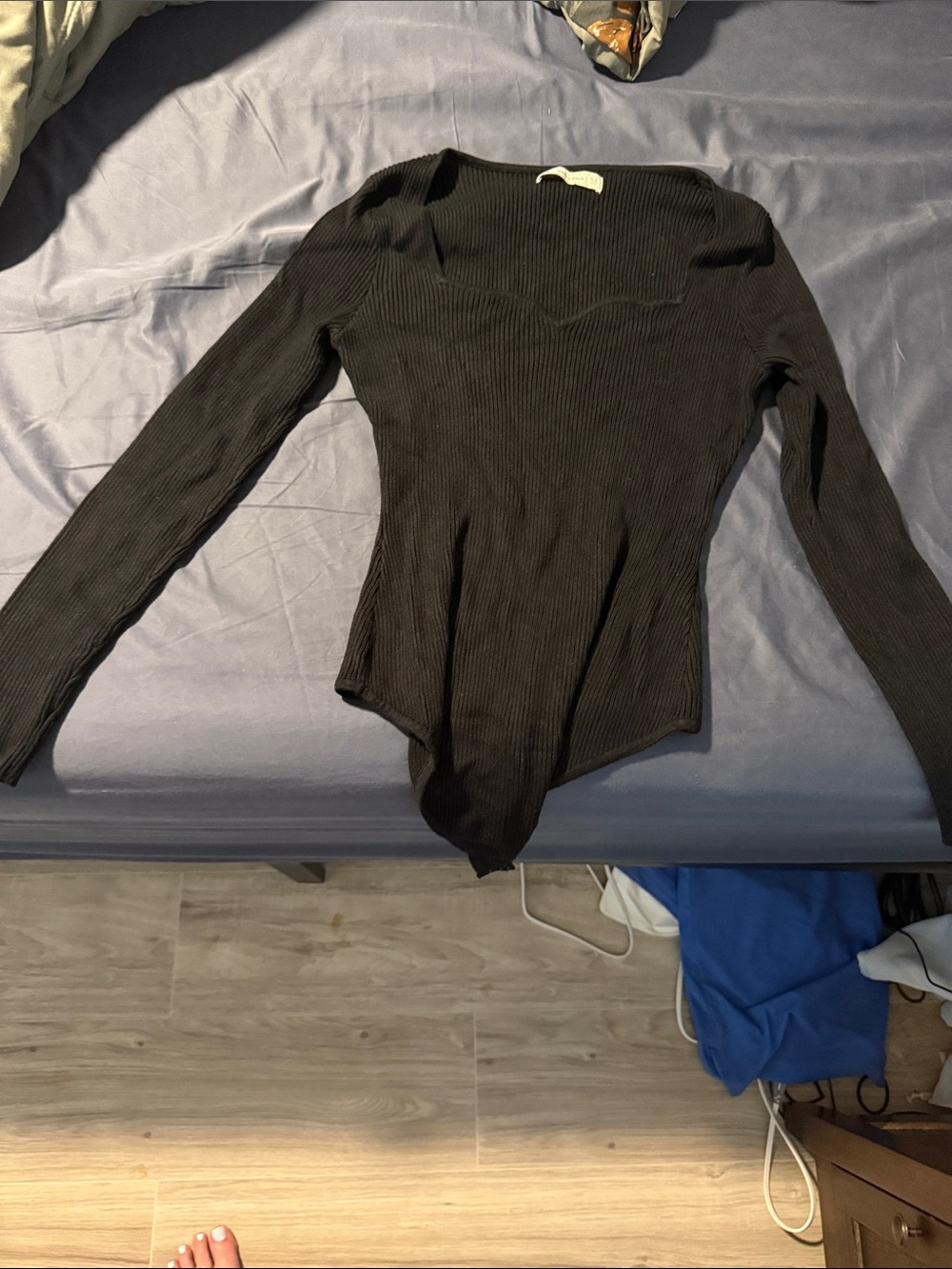 Abercrombie & Fitch Black Ribbed Long-Sleeve Bodysuit